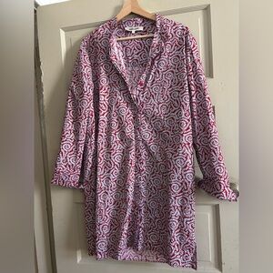 DVF Red and Blue Floral Poplin Shirt Dress - Medium
